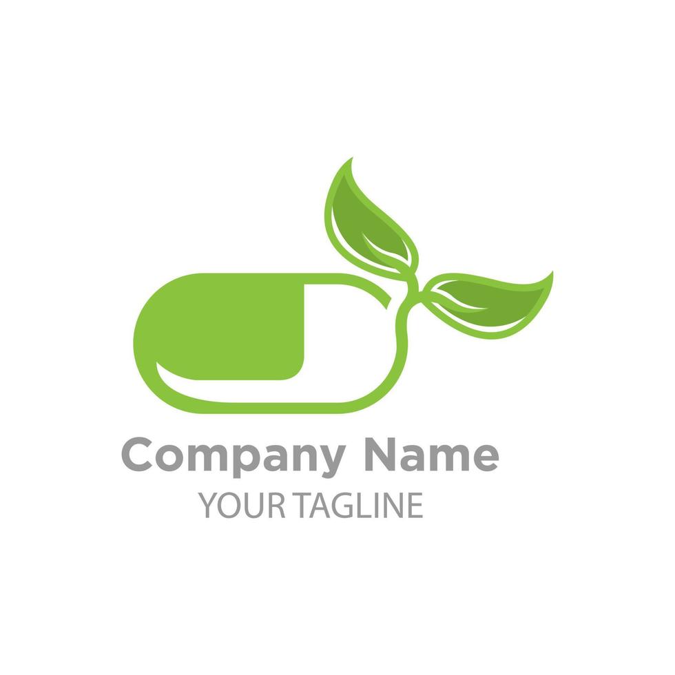 Capsule pharmacy medical logo template vector. Logo with nature or leaf with blue and green color. vector