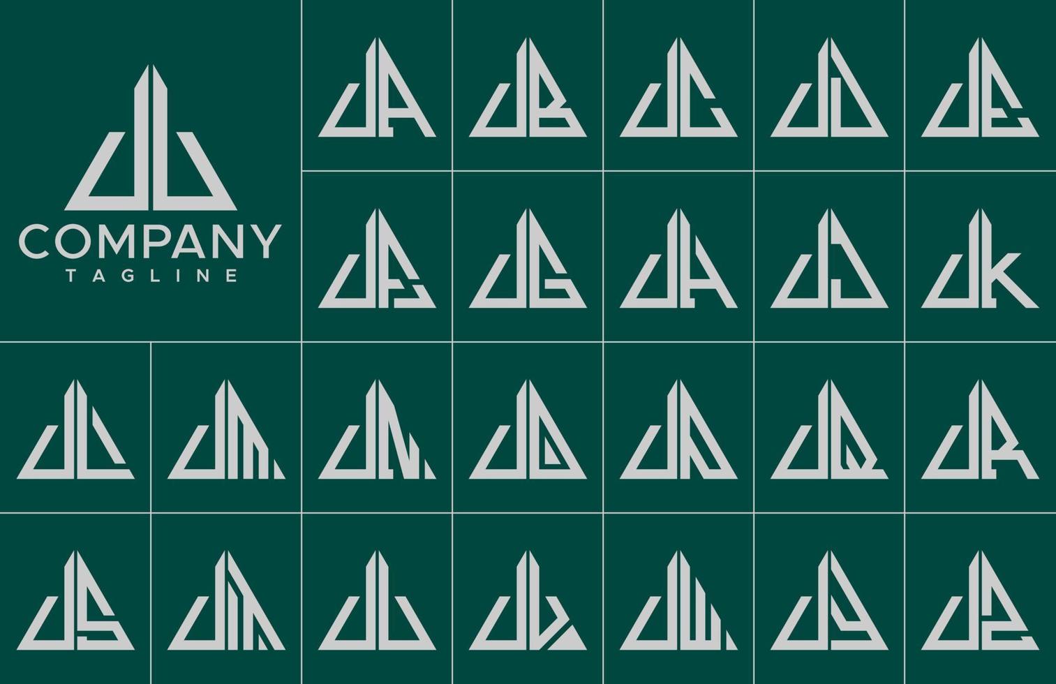 Modern triangle letter U logo design template set. Simple line U initial logo brand. vector