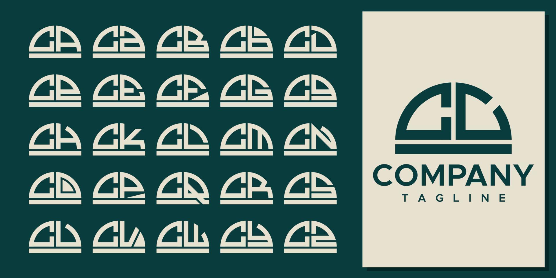 Abstract half circle letter C logo design set. Modern curve CC C letter logo template. vector