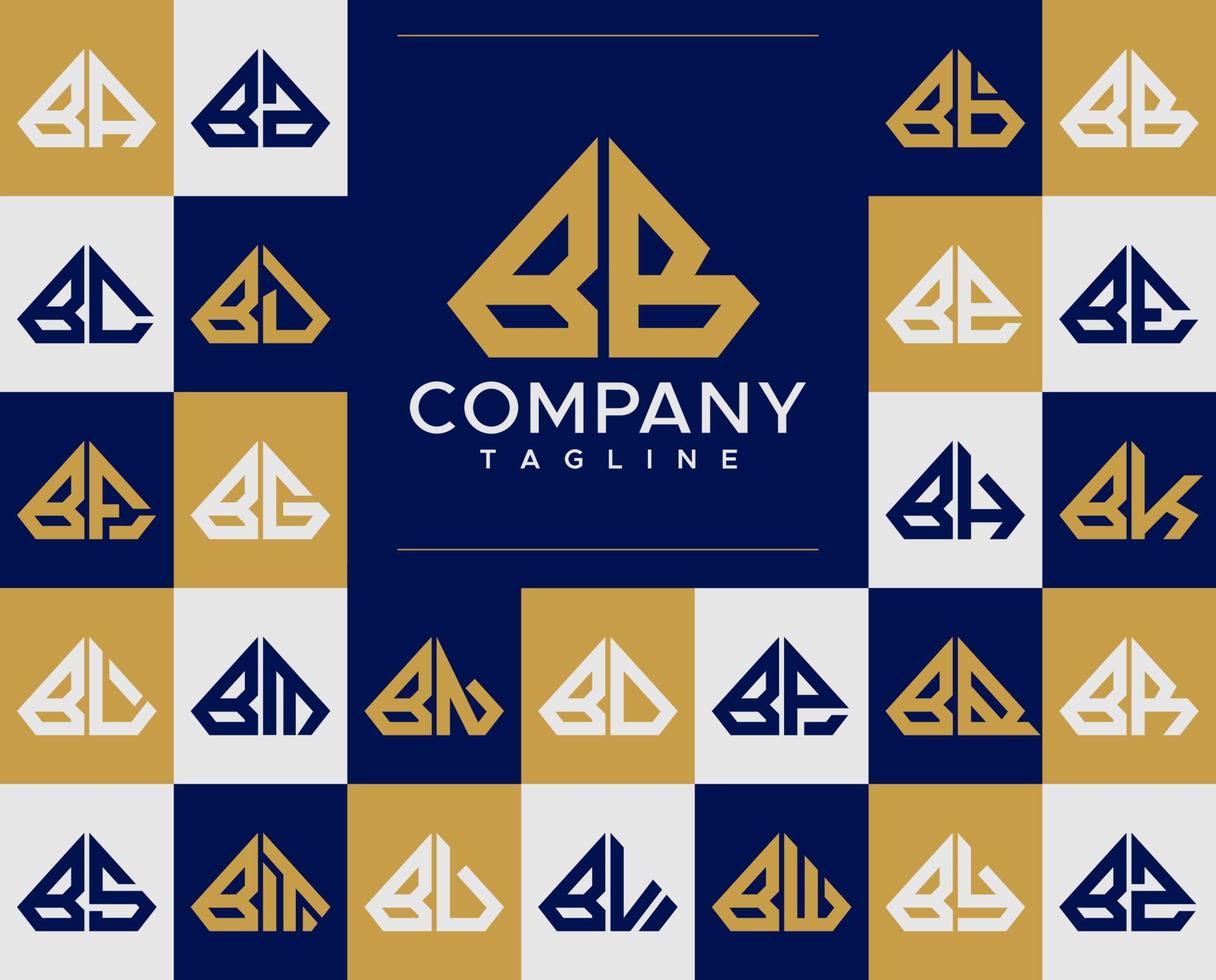 Luxury diamond letter BB B logo design set. Abstract jewelry B initial logo template. vector