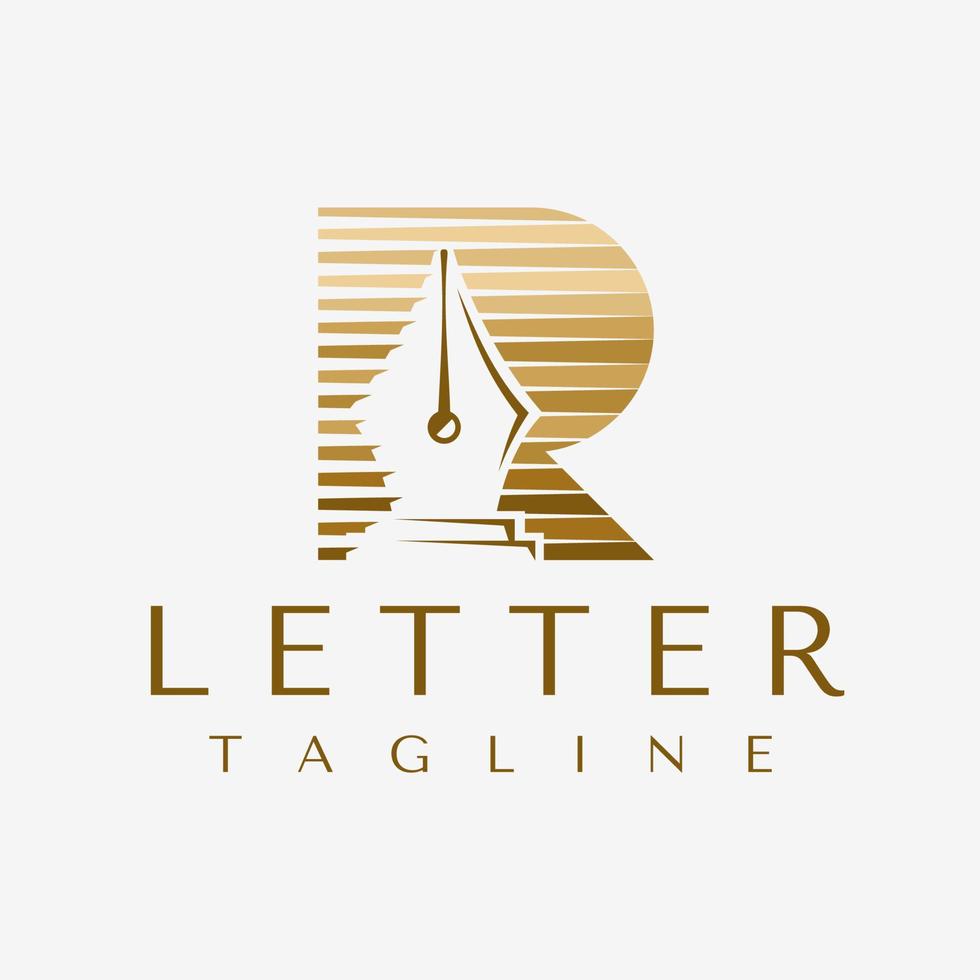 Acconting letter R logo design template. Luxury line initial R pen logo. vector