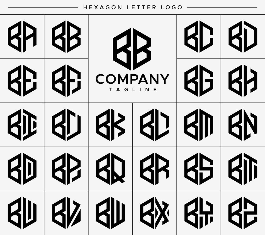 Modern hexagon B letter logo design vector set. Hexagonal BB B logo graphic template.