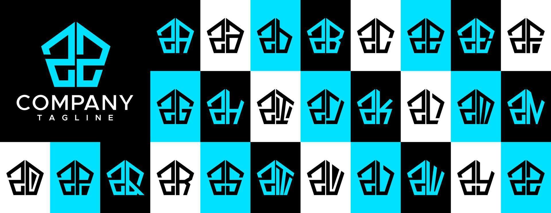 Abstract pentagon letter Z logo design vector. Line polygonal ZZ Z letter logo set. vector