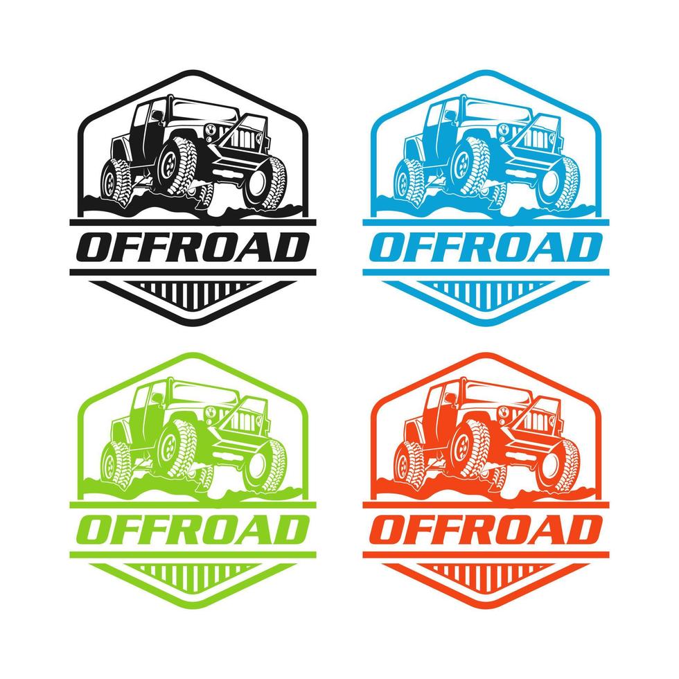 Off-road logo. Emblem extreme competition. Adventure suv and car club off-road elements. Beautiful vector illustration with unique textured letters isolated on white background.