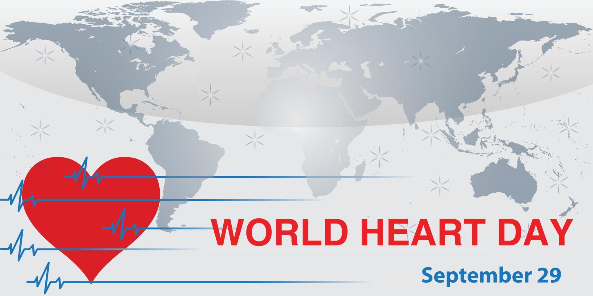World heart day with red, blue, dark grey heart and world sign vector design