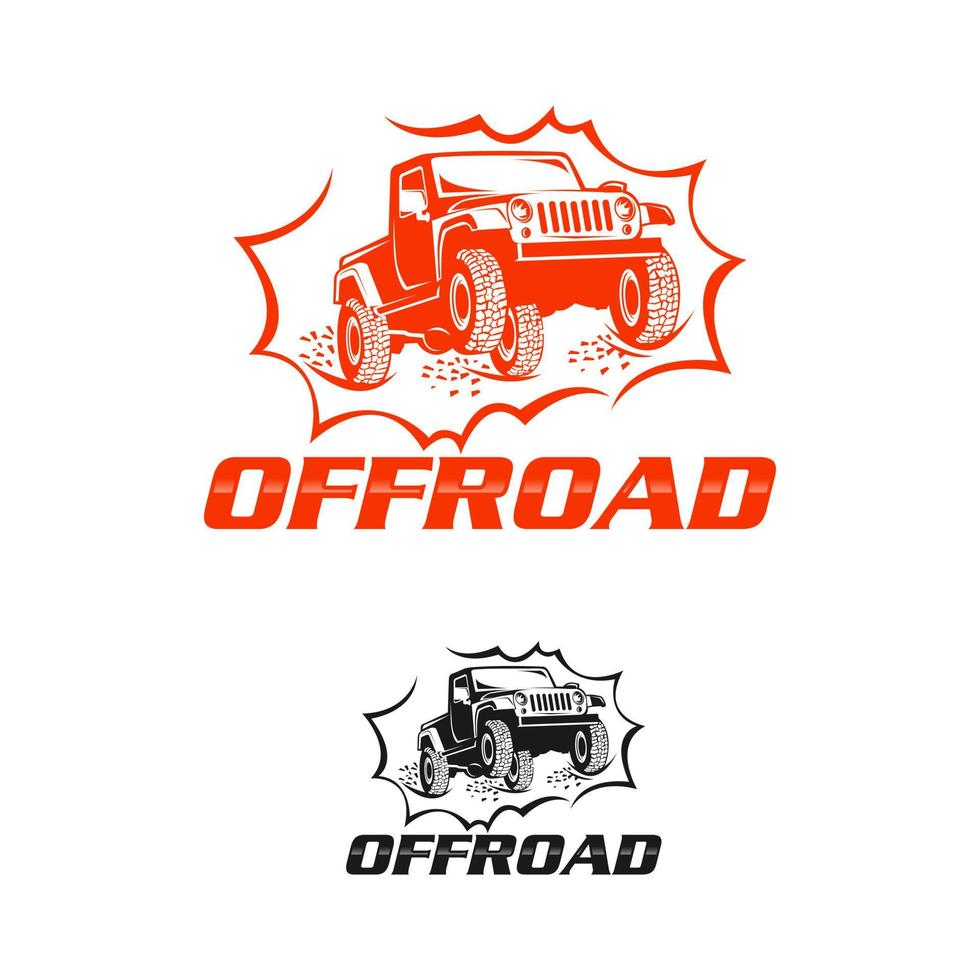 Off-road logo. Emblem extreme competition. Adventure suv and car club off-road elements. Beautiful vector illustration with unique textured letters isolated on white background.