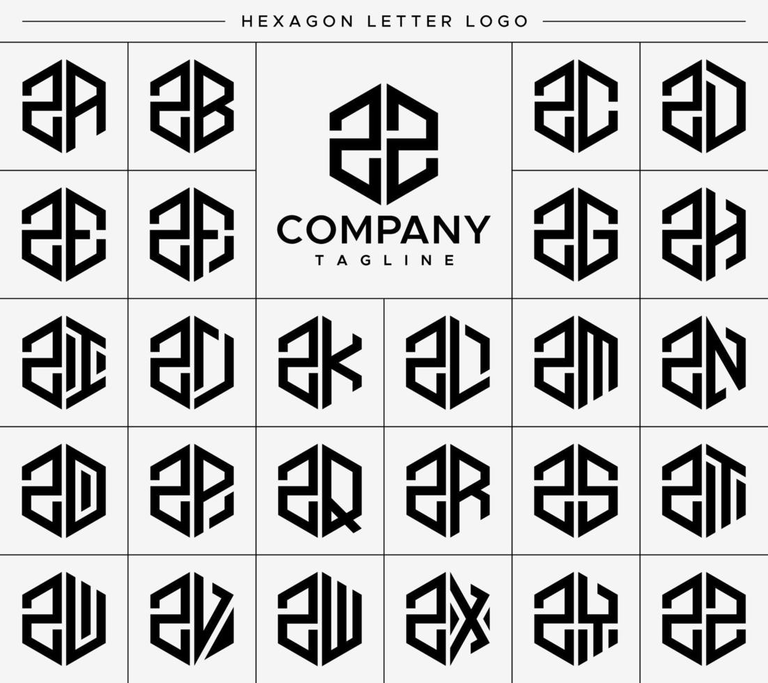 Modern hexagon Z letter logo design vector set. Hexagonal ZZ Z logo graphic template.