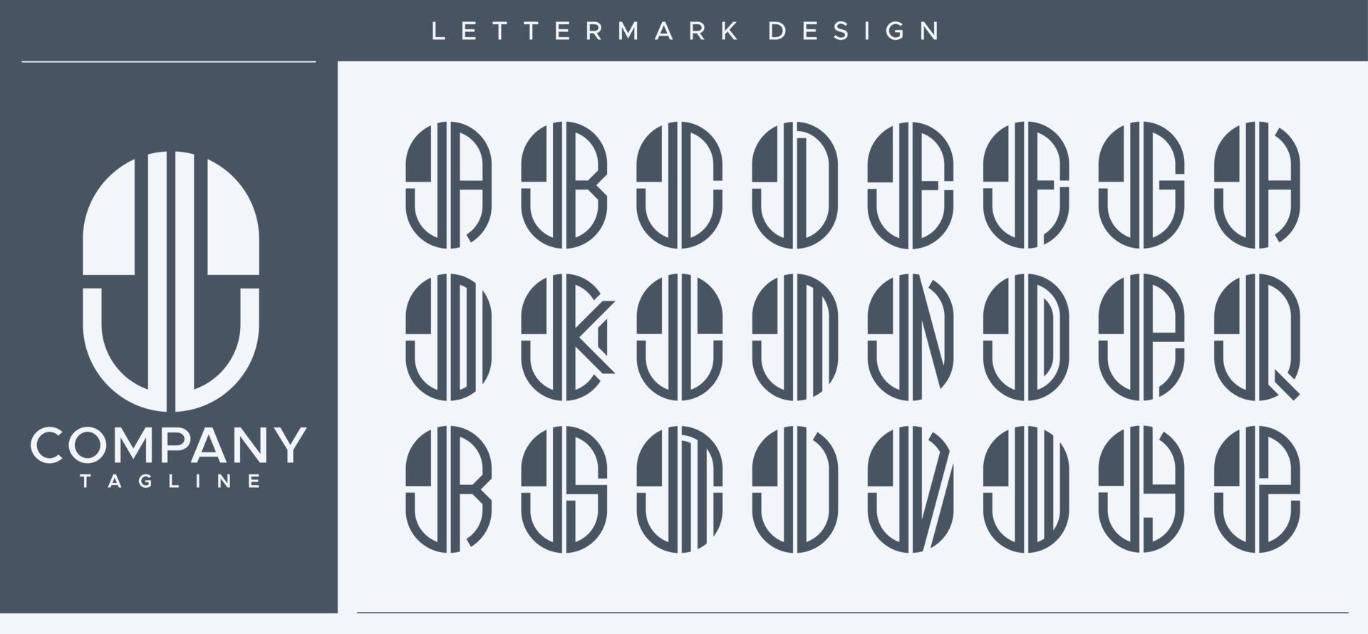 Abstract tube letter J logo design. Modern line capsule JJ J letter logo vector set.