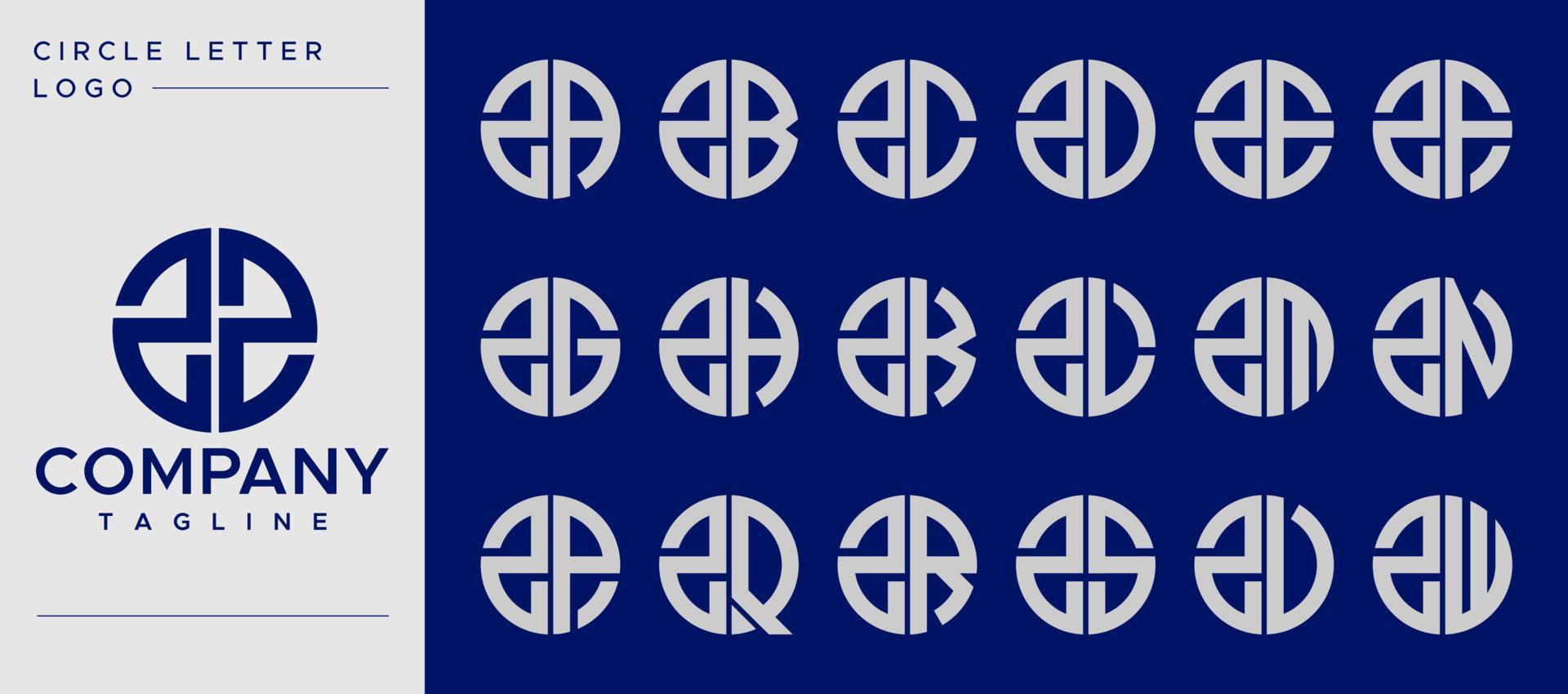 Collection of simple circle letter Z logo design vector. Z letter mark template set. vector