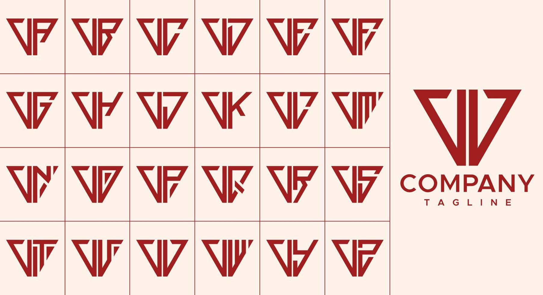 Set of modern line triangle letter V logo design. Abstract V initial letter. vector