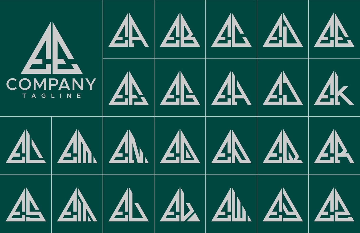 Modern triangle letter E logo design template set. Simple line E initial logo brand vector