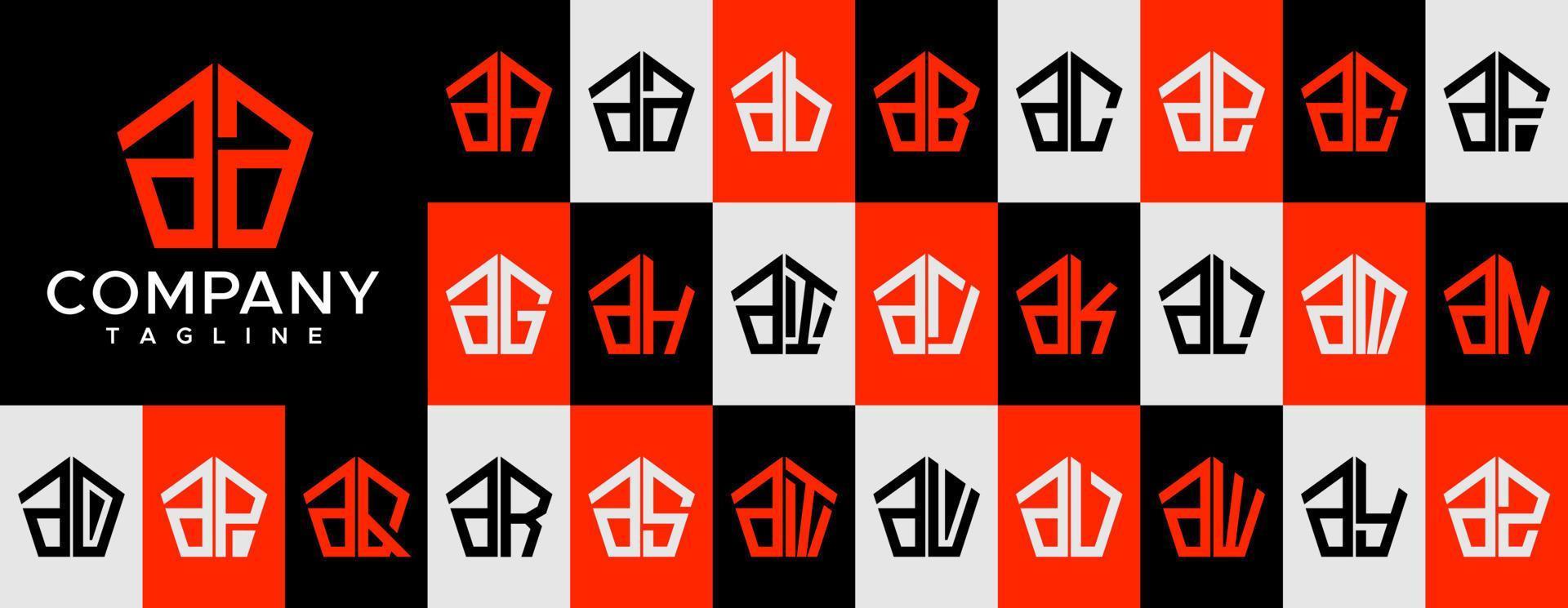 Minimalist pentagon letter A logo design vector. Line polygonal AA A letter logo set. vector
