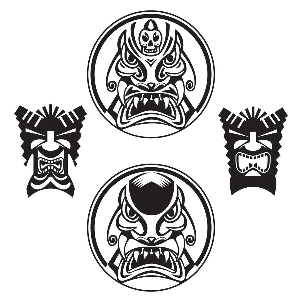 Hand drawn totem face, statue, idol Polynesian symbol set. Ancient tribal,eps 10 vector