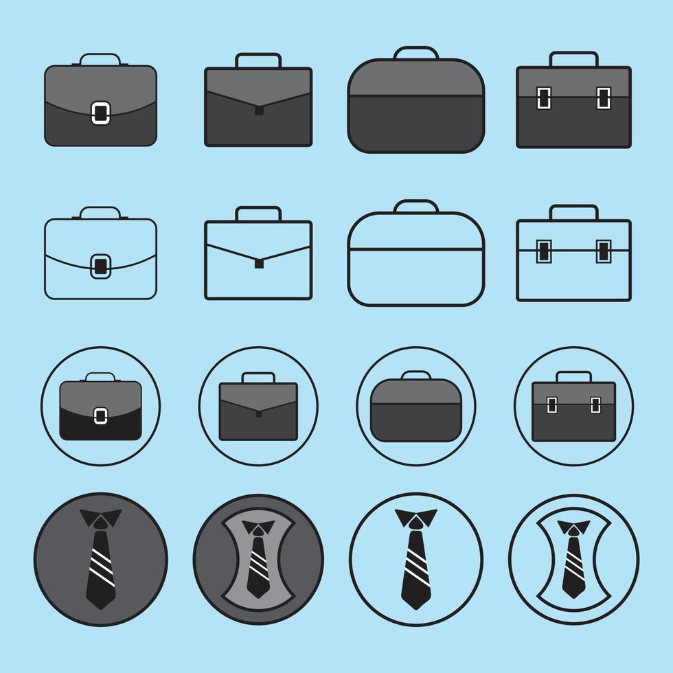 profesional oficina bolso y Corbata icono conjunto silueta vector