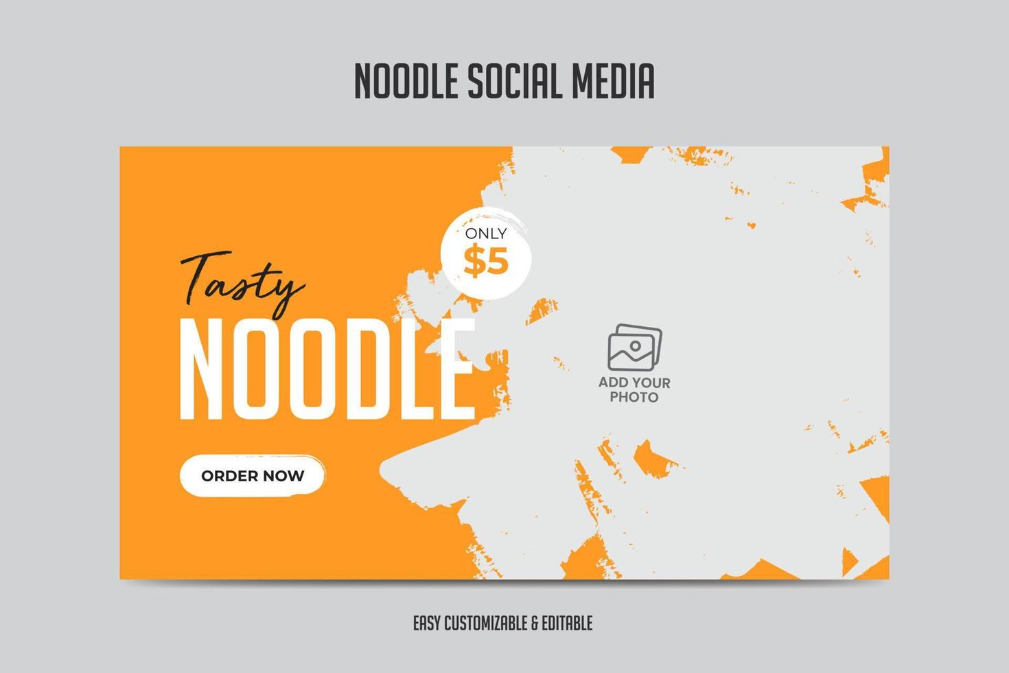 Noodle video thumbnail template tasty food menu video cover thumbnail design vector