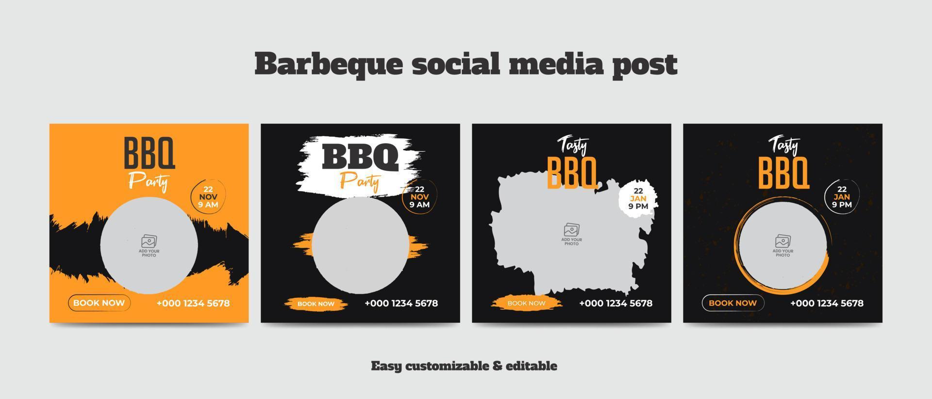 Barbeque social media post template delicious grill bbq food social media web banner vector