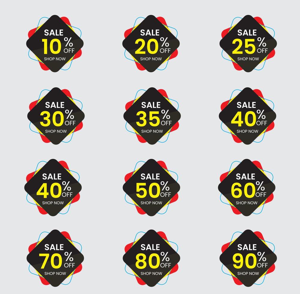 10, 20, 30, 40, 50, 60, 70, 80, 90 percent off, Discount stickers set for shop, Free Vector