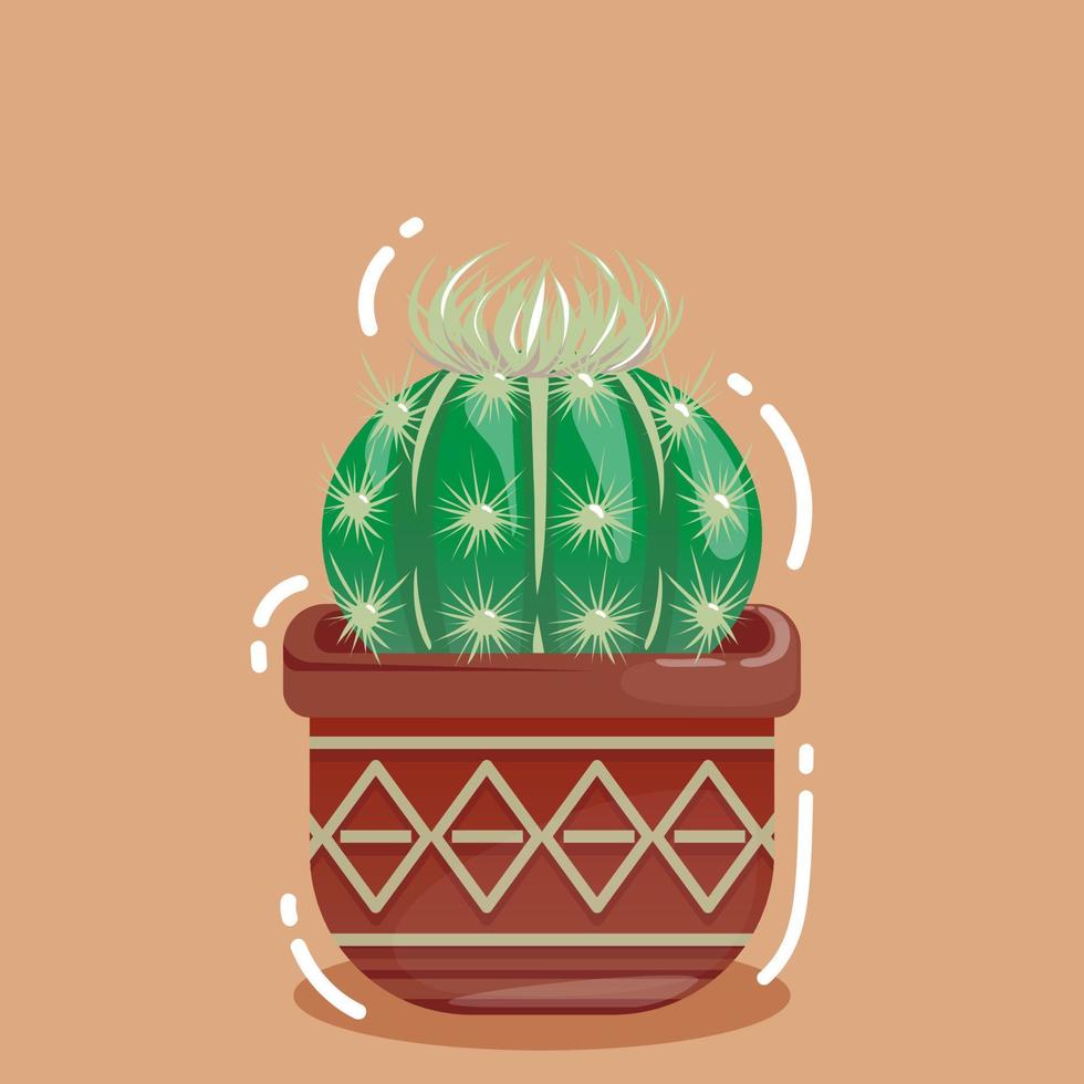 cute small cactus inside a plantpot in cartoon style vector