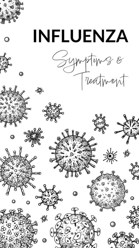 Virus vertical background in sketch style. Hand drawn bacteria, germ, microorganism. Microbiology scientific design. Vector illustration in sketch style