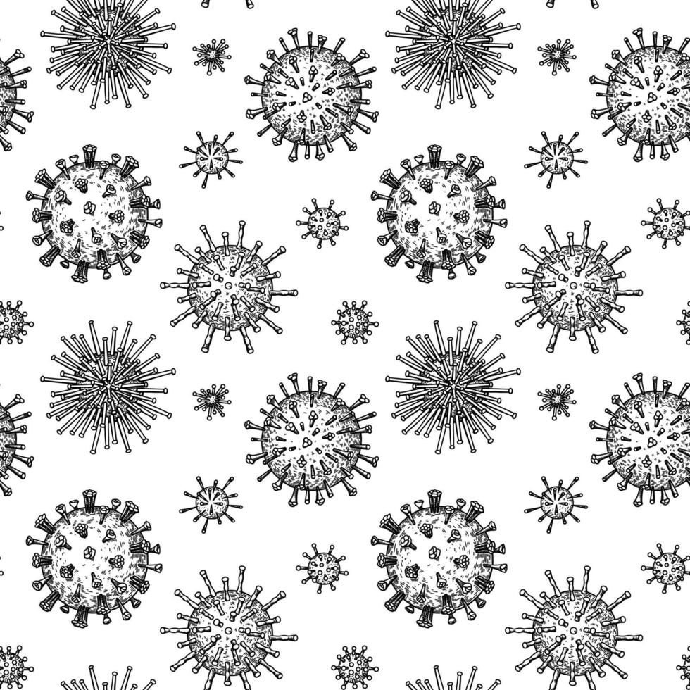 Viruses seamless patten. Scientific hand drawn vector illustration in sketch style. Microscopic microorganisms