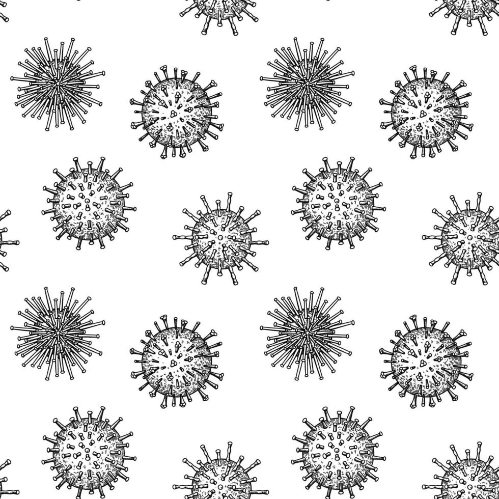 virus sin costura zueco. científico mano dibujado vector ilustración en bosquejo estilo. microscópico microorganismos
