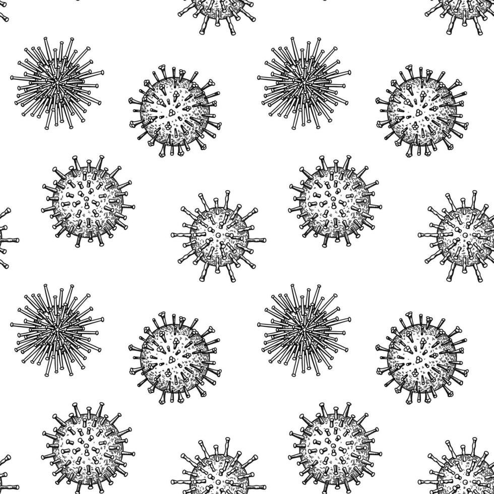 Viruses seamless patten. Scientific hand drawn vector illustration in sketch style. Microscopic microorganisms