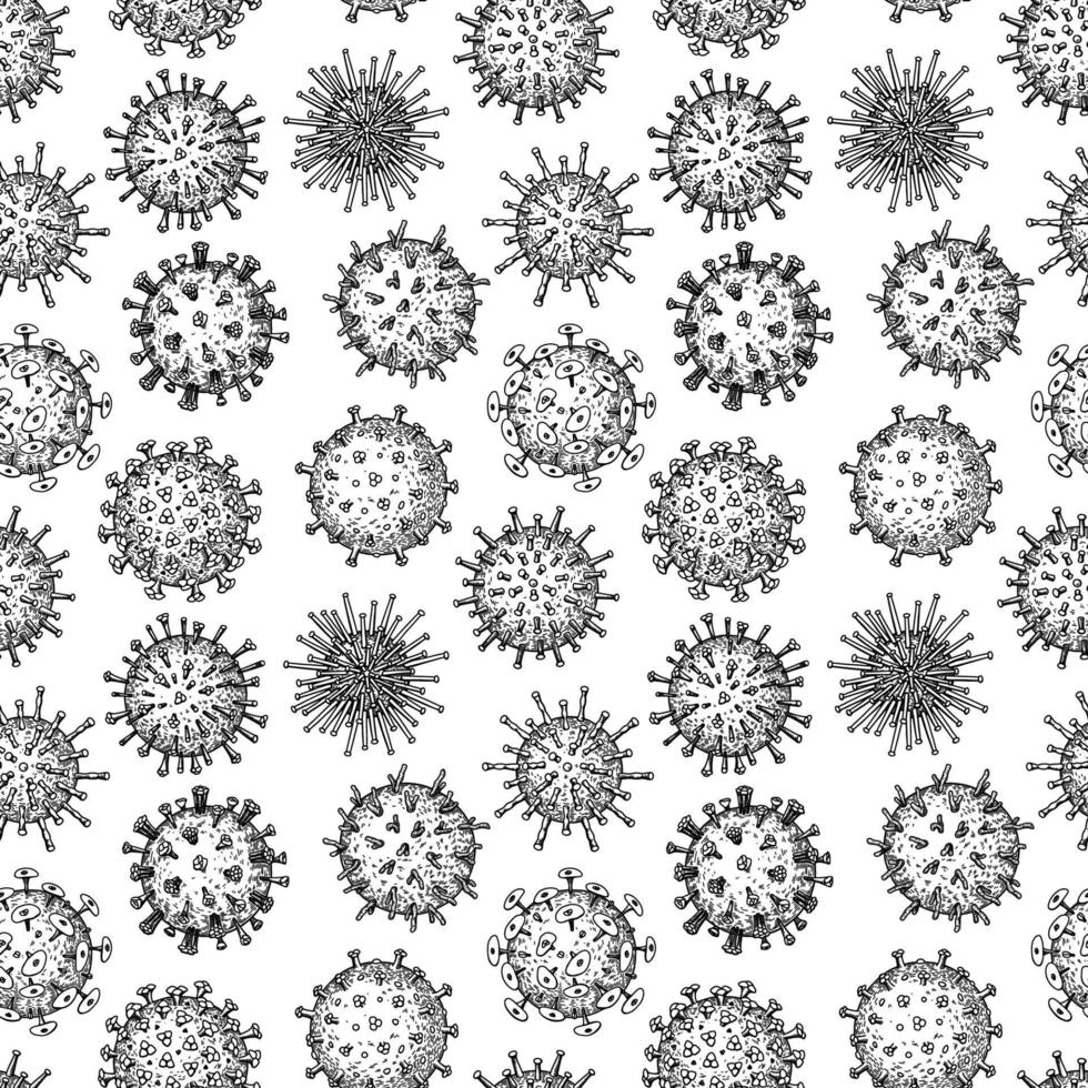 Viruses seamless patten. Scientific hand drawn vector illustration in sketch style. Microscopic microorganisms