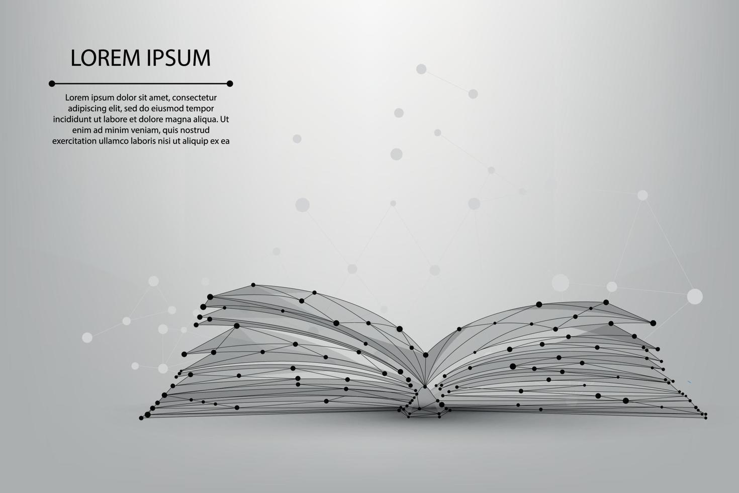 Abstract mesh line and point open book. Low poly education concept. Polygonal futuristic vector