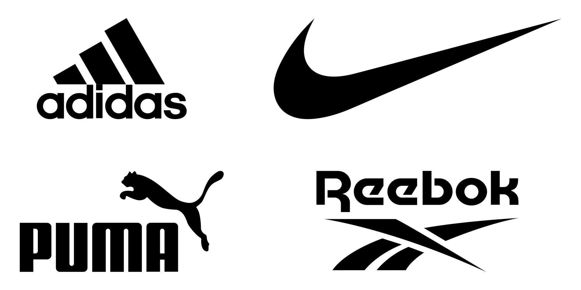 At afsløre Skulptur Smuk Popular sportswear manufacturer logos. Adidas, Nike, Puma and Reebok logos  20337092 Vector Art at Vecteezy