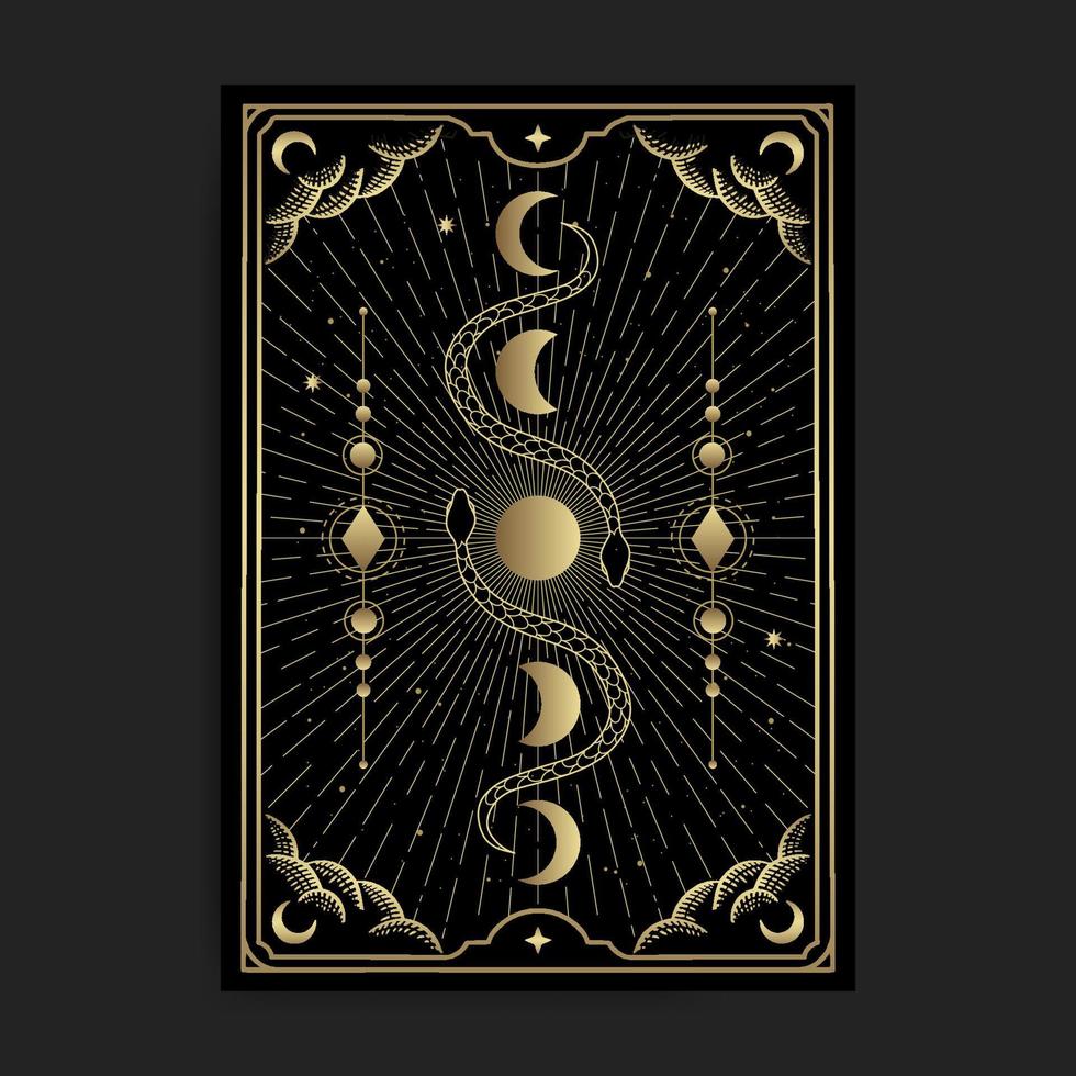 Two snakes with moon phase golden illustration vector