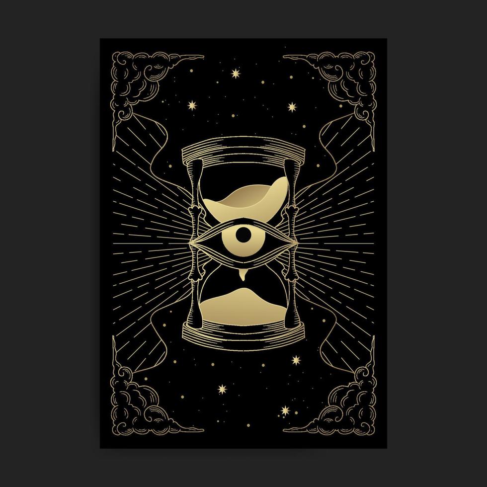 Hourglass with all seeing eye and star and moon decoration vector