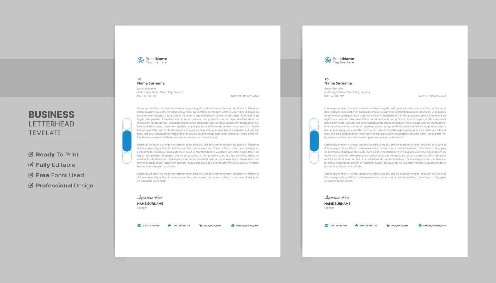 Letterhead Format Template, Business Style Letterhead Design Template. Company Letterhead Template Designs. vector