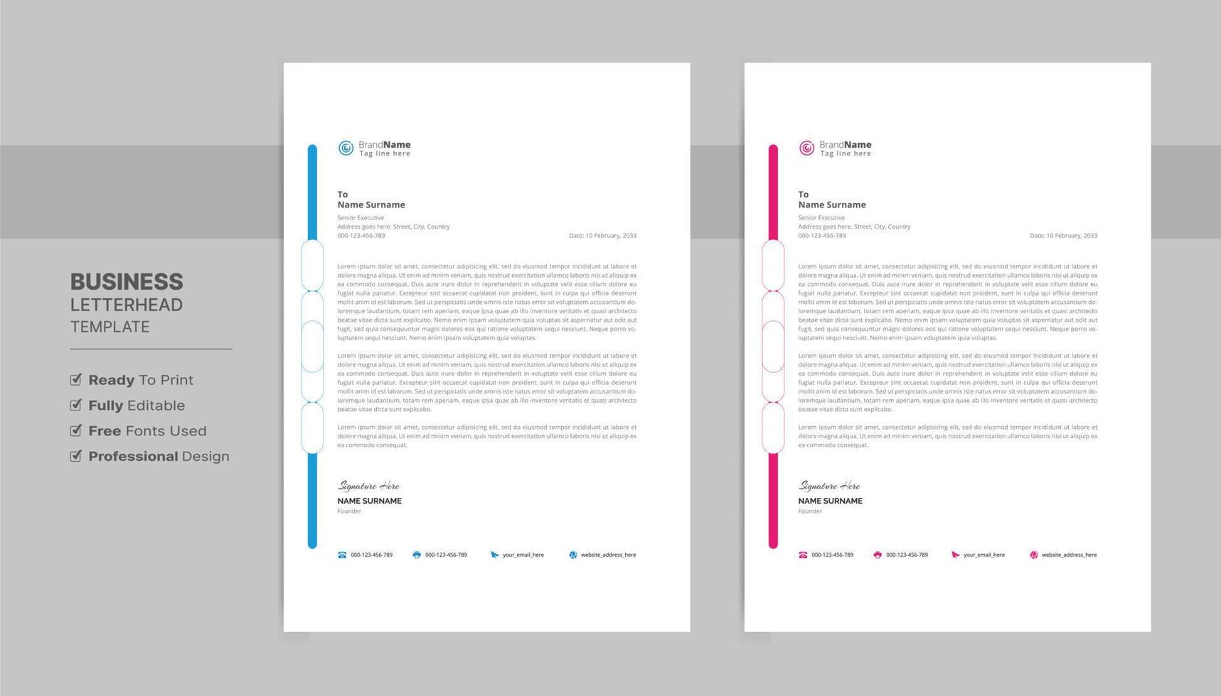 Letterhead Format Template, Business Style Letterhead Design Template. Company Letterhead Template Designs. vector