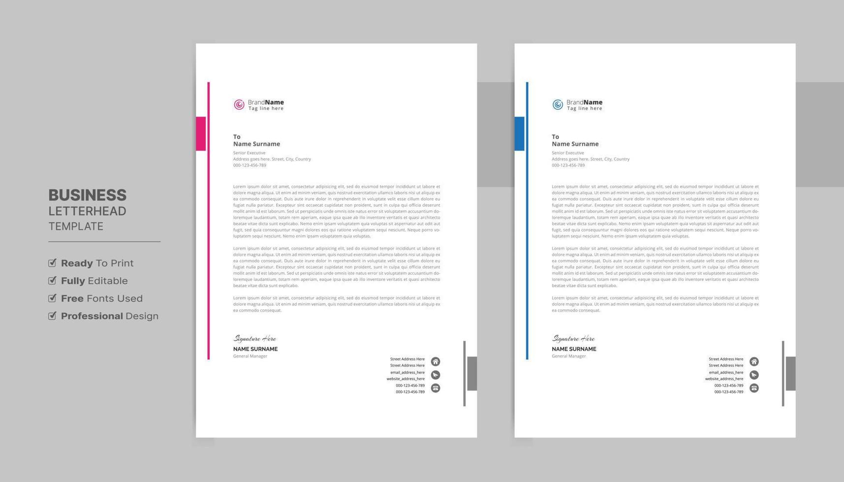 Letterhead Format Template, Business Style Letterhead Design Template. Company Letterhead Template Designs. vector