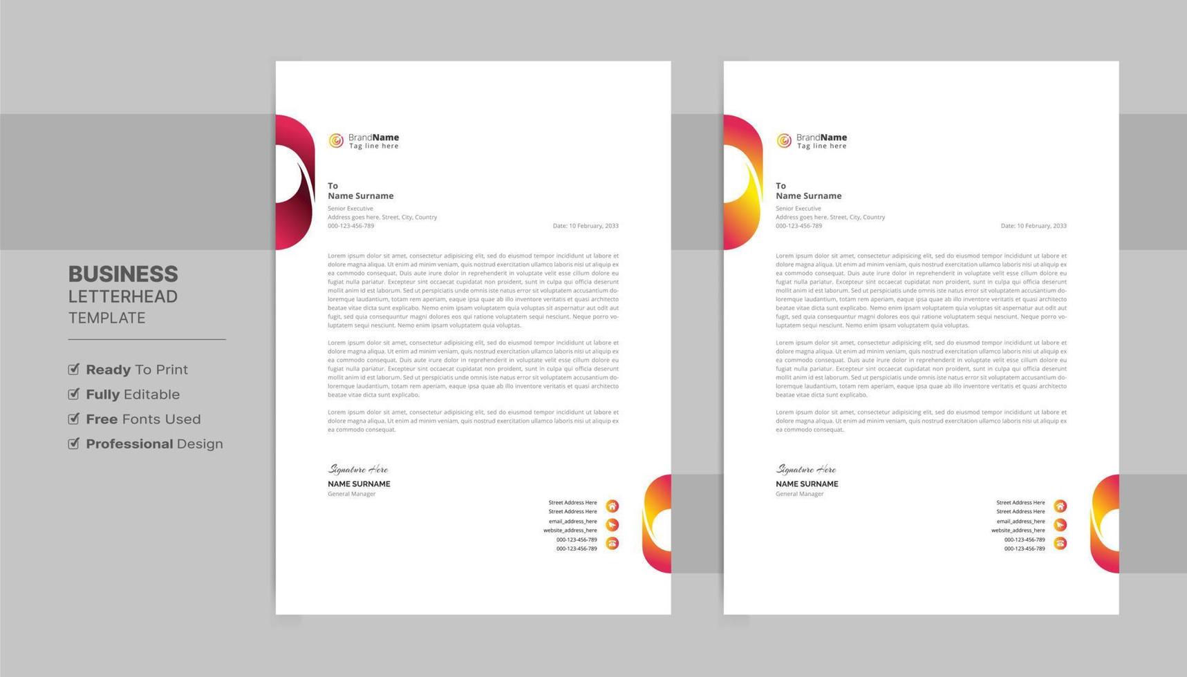 Letterhead Format Template, Business Style Letterhead Design Template. Company Letterhead Template Designs. vector