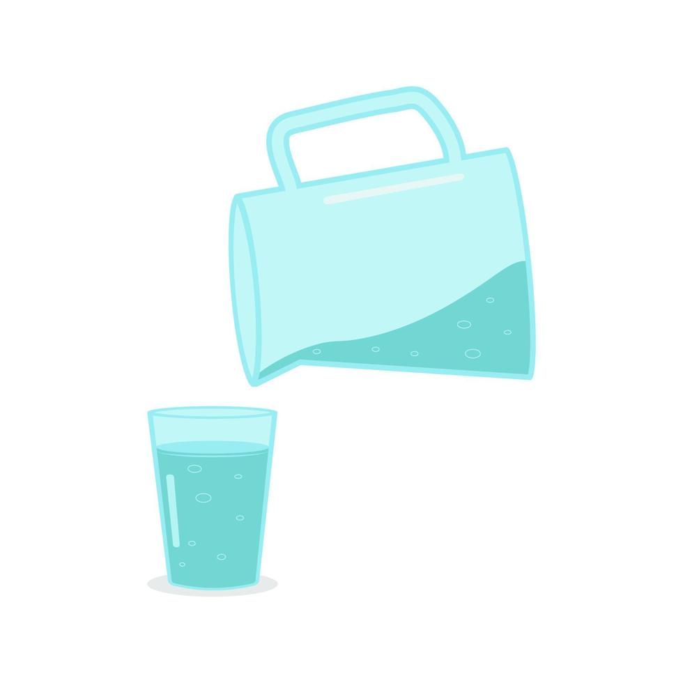 Bebiendo agua es vertido dentro un vaso. vector plano ilustración en un blanco antecedentes. diseño de publicidad, bandera, póster. azul color.