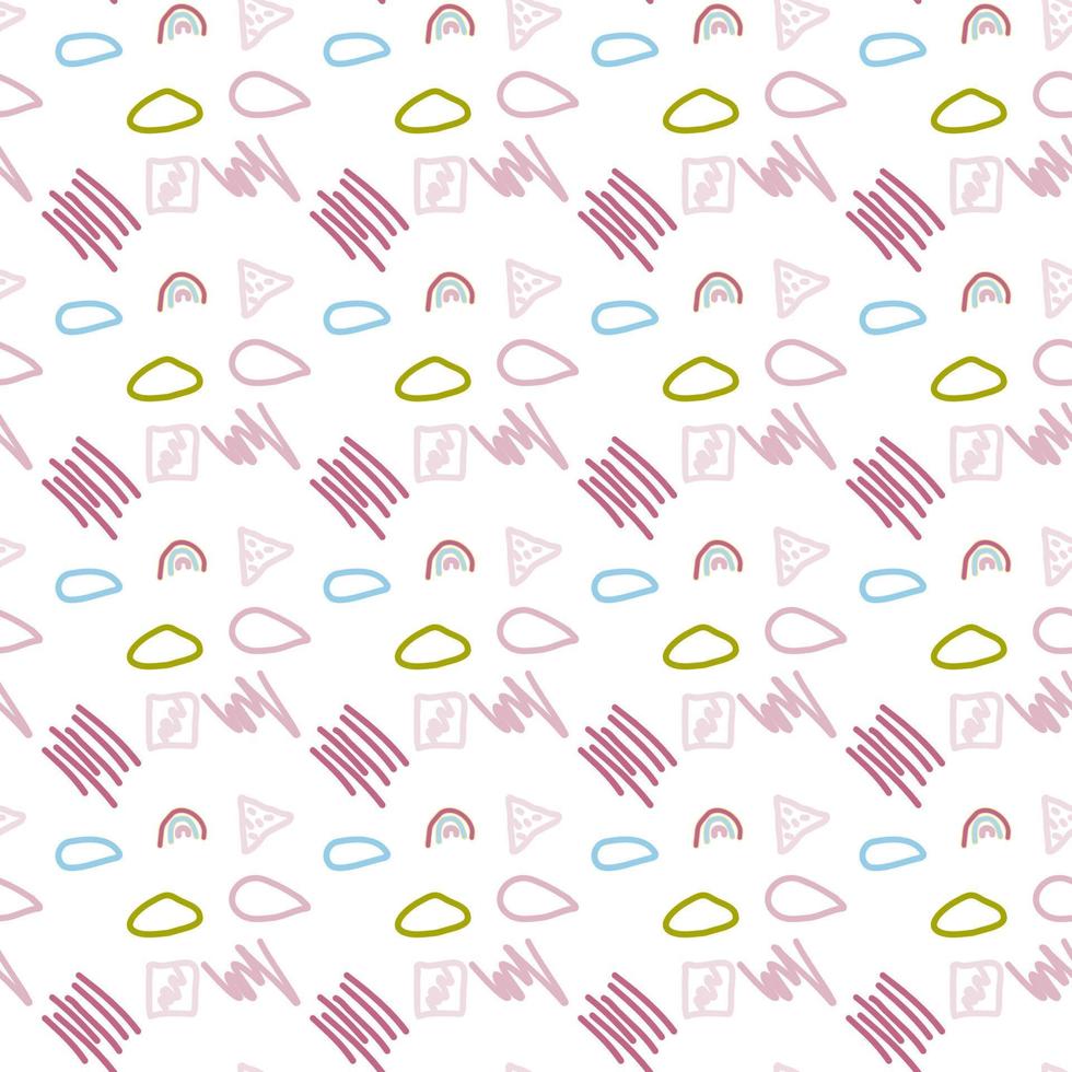 Pattern of abstract geometric shapes spring colors. Vector flat illustration. Seamless pattern. Packaging design. Strokes, abstract shapes.
