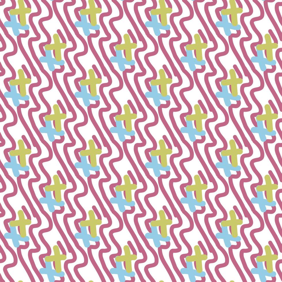 Pattern of abstract geometric shapes spring colors. Vector flat illustration. Seamless pattern. Packaging design. Waves, crosses.
