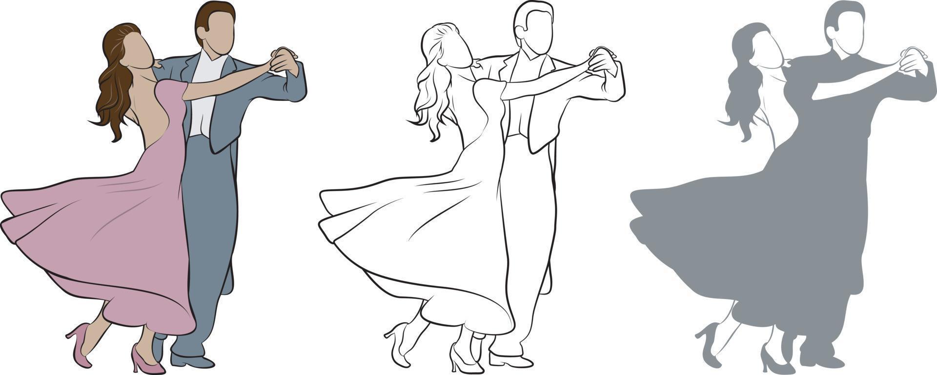 bailarines en salón de baile diseño colocar. vector