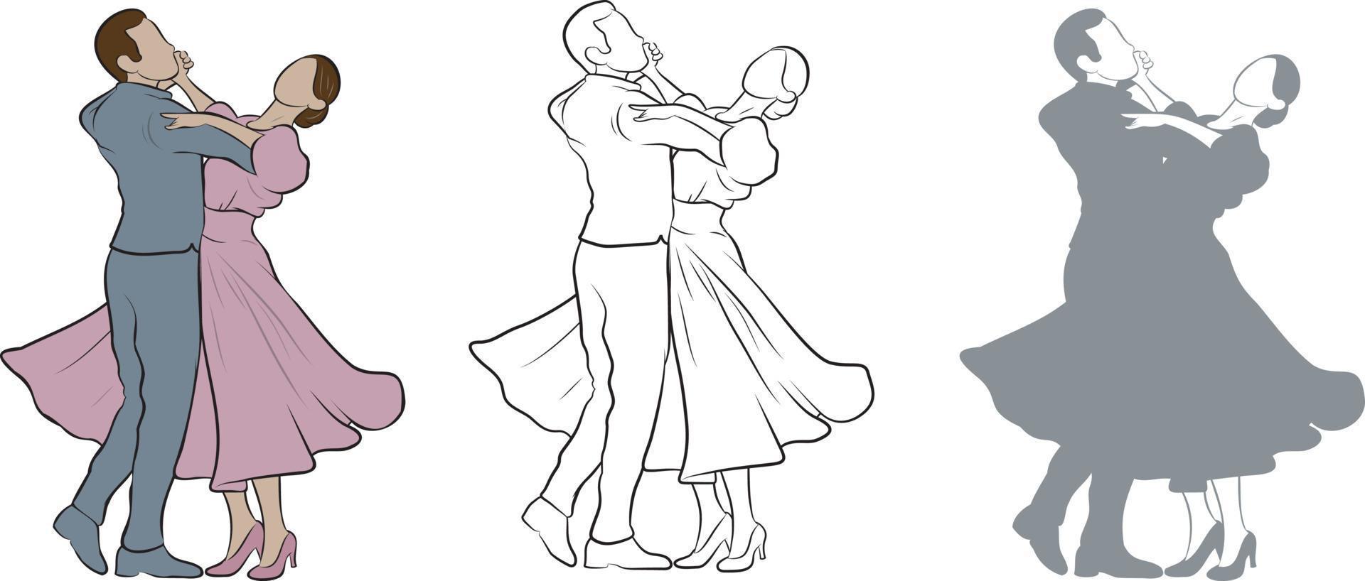 Dancers in Ballroom Design Set. vector