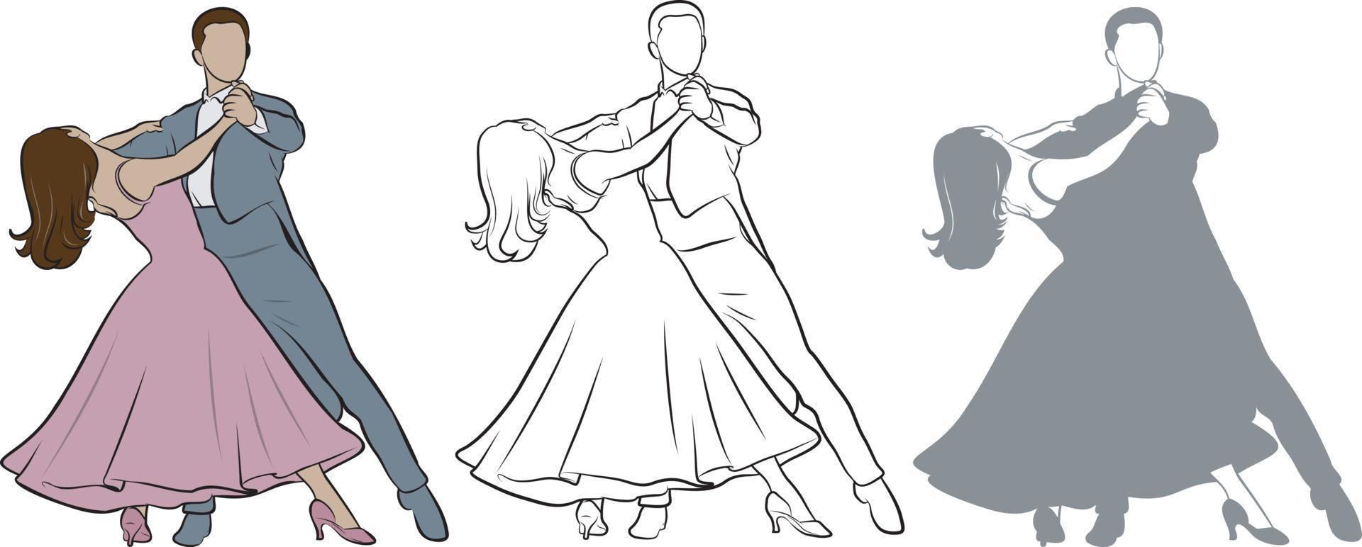 Dancers in Ballroom Design Set. vector