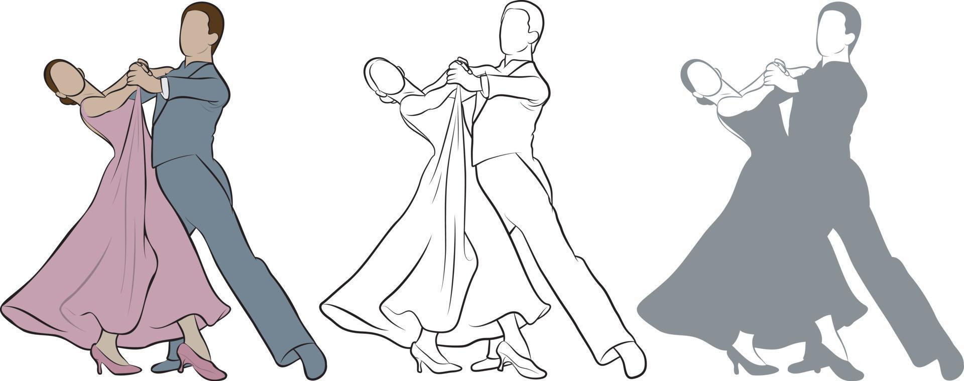 Dancers in Ballroom Design Set. vector