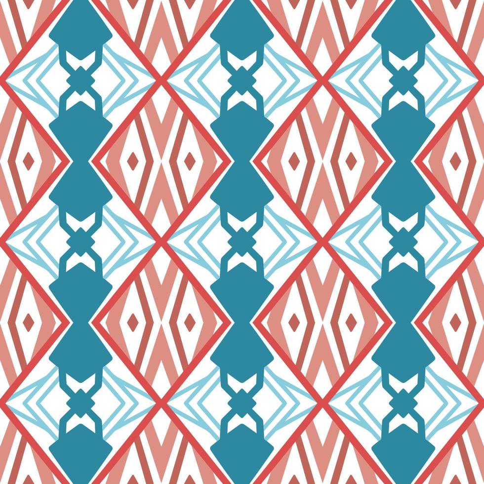 Blue and Red Chevron Seamless Pattern with Tribal Shape. Pattern designed in Ikat, Aztec, Moroccan, Thai, Luxury Arabic Style. Ideal for Fabric Garment, Ceramics, Wallpaper. Vector Illustration.