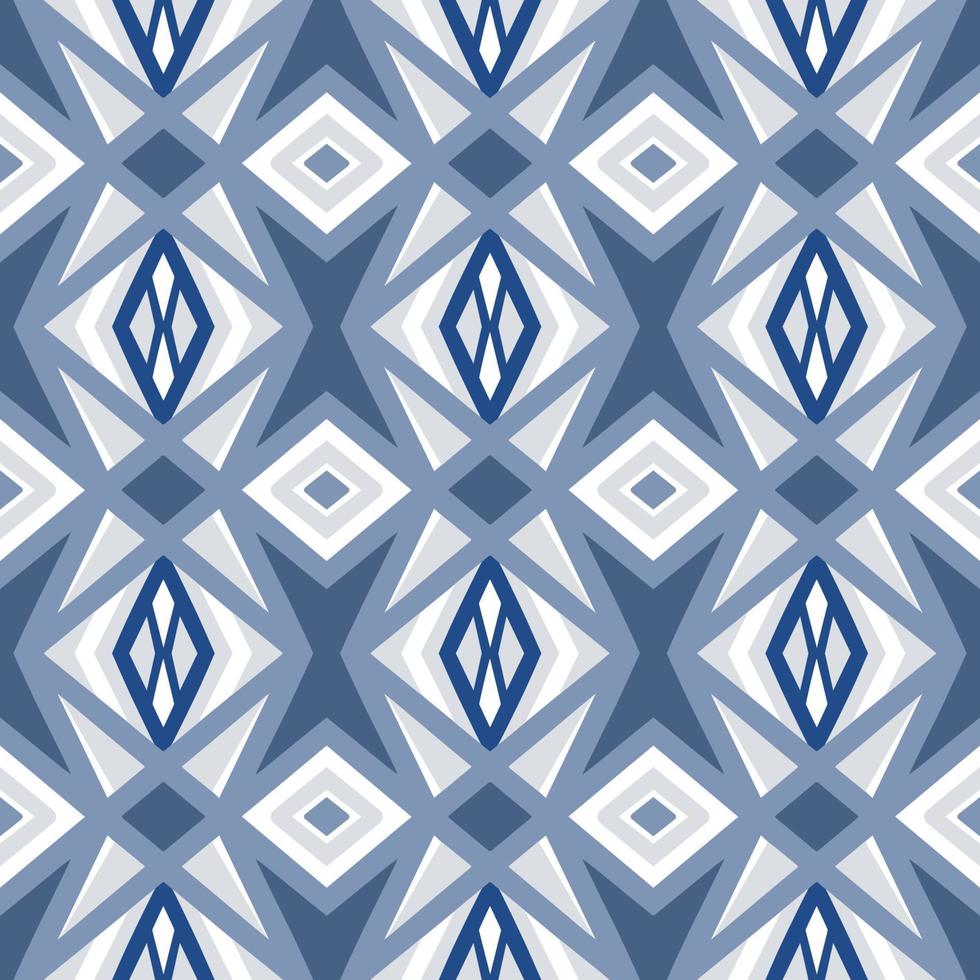 Blue Chevron Seamless Pattern with Tribal Shape. Pattern designed in Ikat, Aztec, Moroccan, Thai, Luxury Arabic Style. Ideal for Fabric Garment, Ceramics, Wallpaper. Vector Illustration.