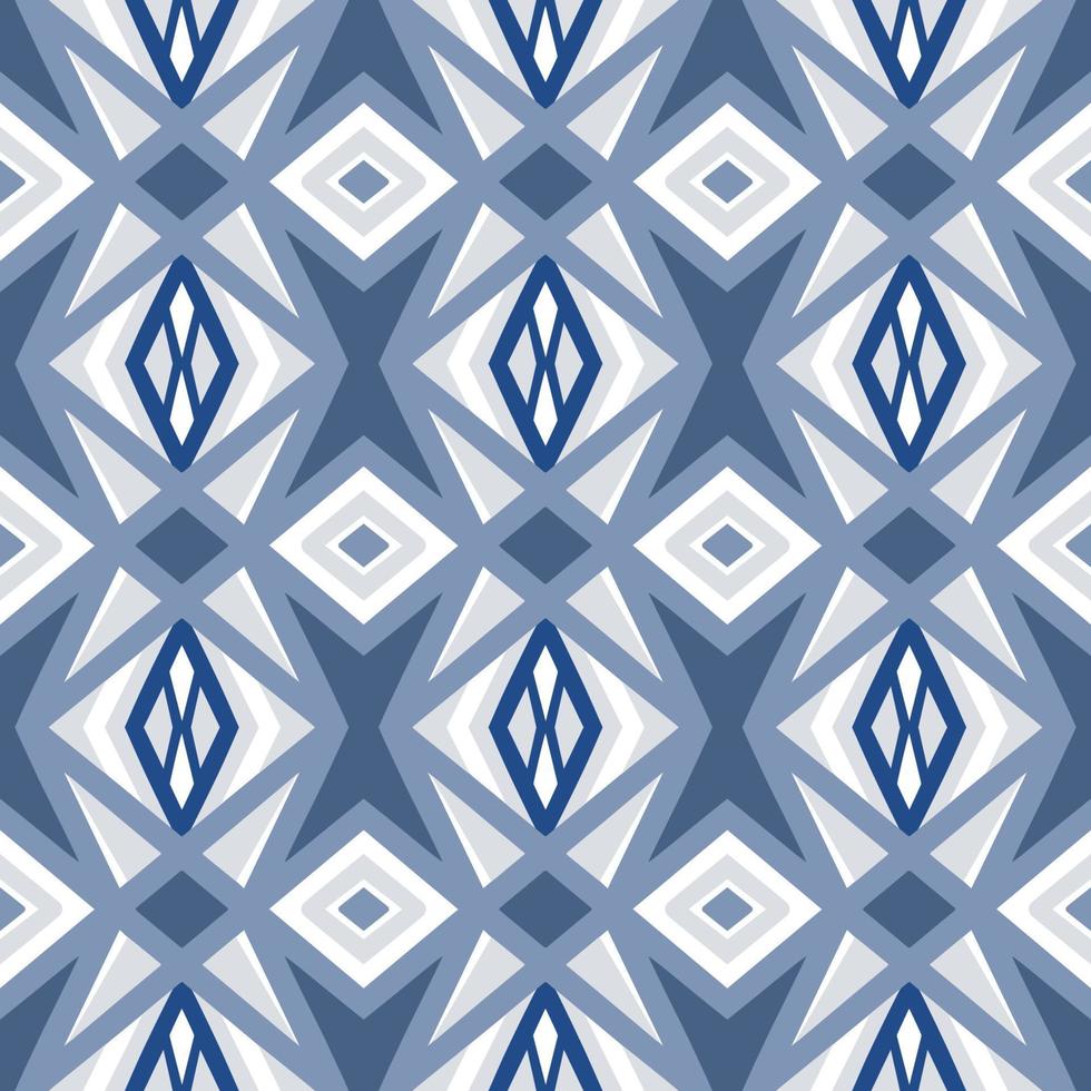 Blue Chevron Seamless Pattern with Tribal Shape. Pattern designed in Ikat, Aztec, Moroccan, Thai, Luxury Arabic Style. Ideal for Fabric Garment, Ceramics, Wallpaper. Vector Illustration.