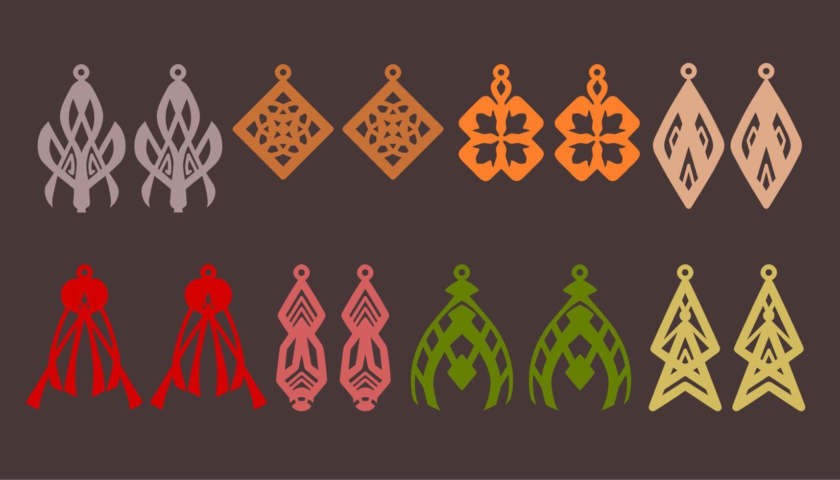 A collection of Earrings templates with geometric and abstract shapes. Isolated stencils pattern suitable for handmade work, laser cutting and printing. Jewelry Template. vector
