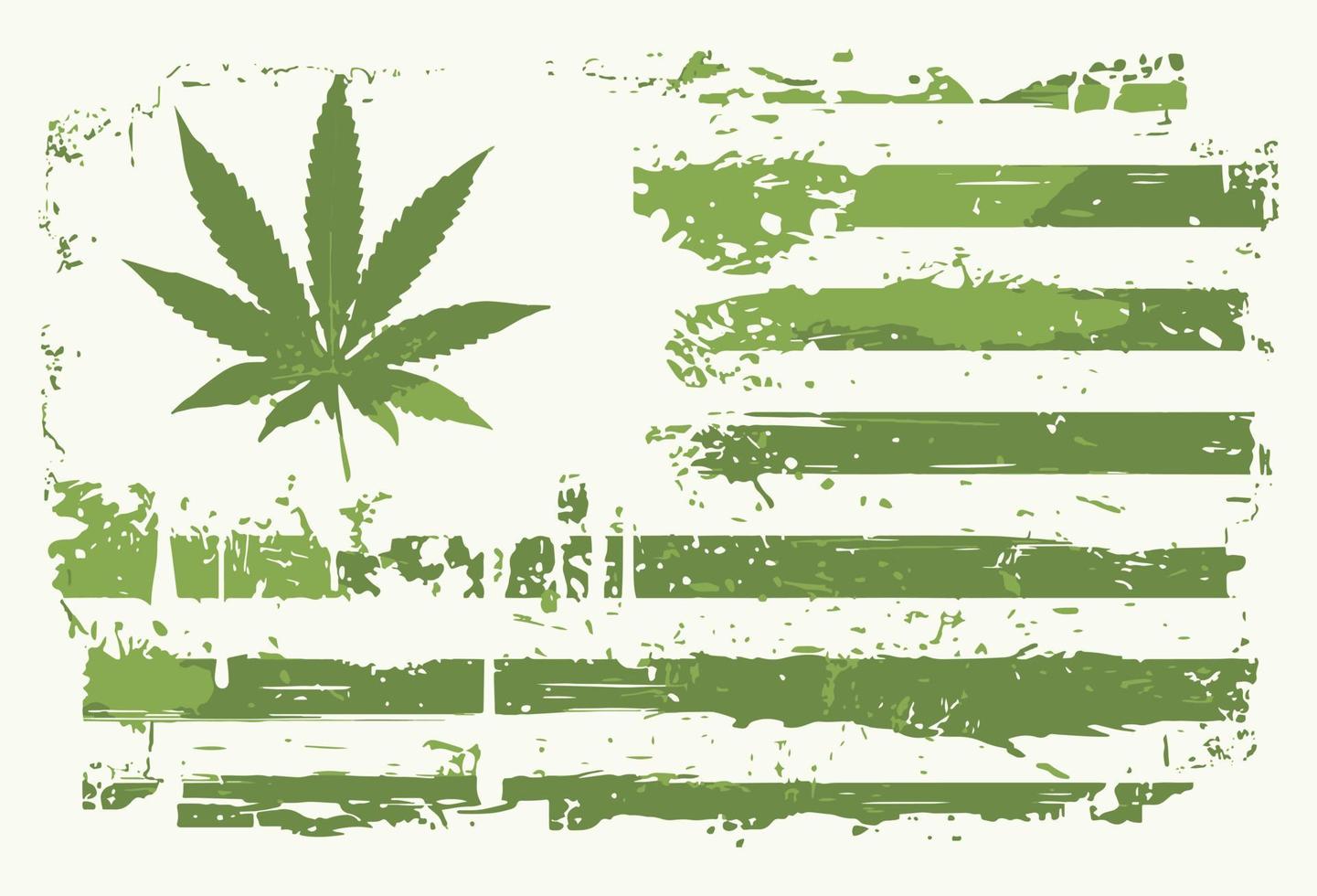 Marijuana American Flag With Grunge Effect. Cannabis Leaf American Flag Illustration. vector