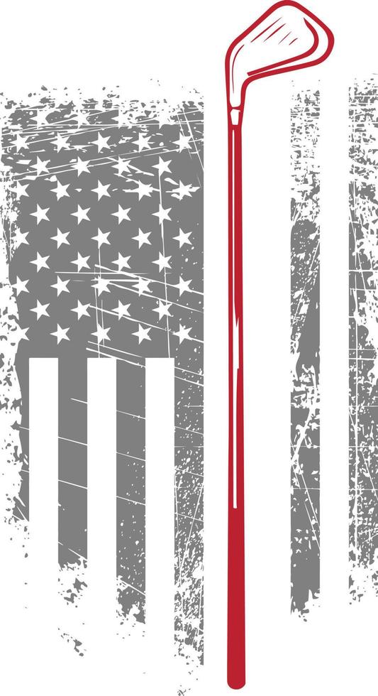 Vintage golfer t-shirt illustration with USA grunge flag. Golf t-shirt
