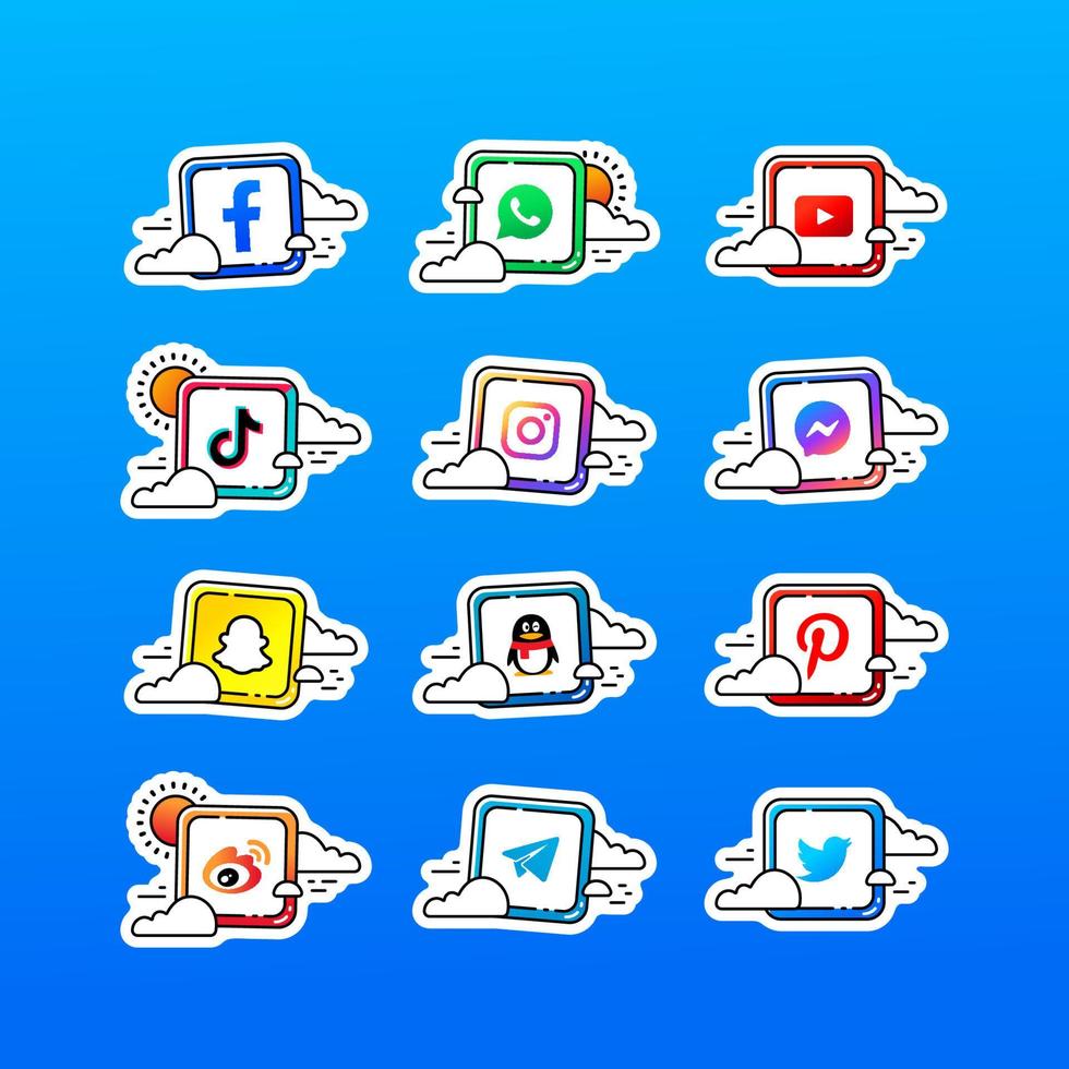 social medios de comunicación logo pegatina colección vector