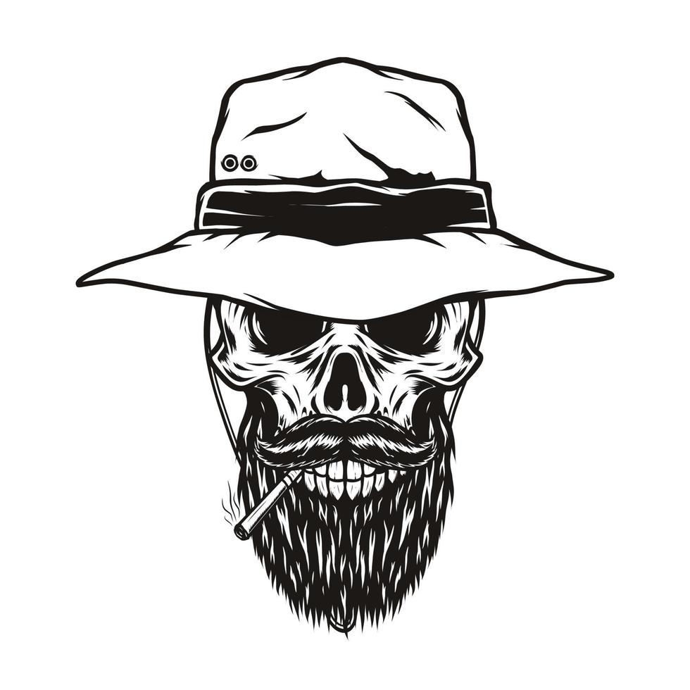 men skull wearing bucket hat illustration vector